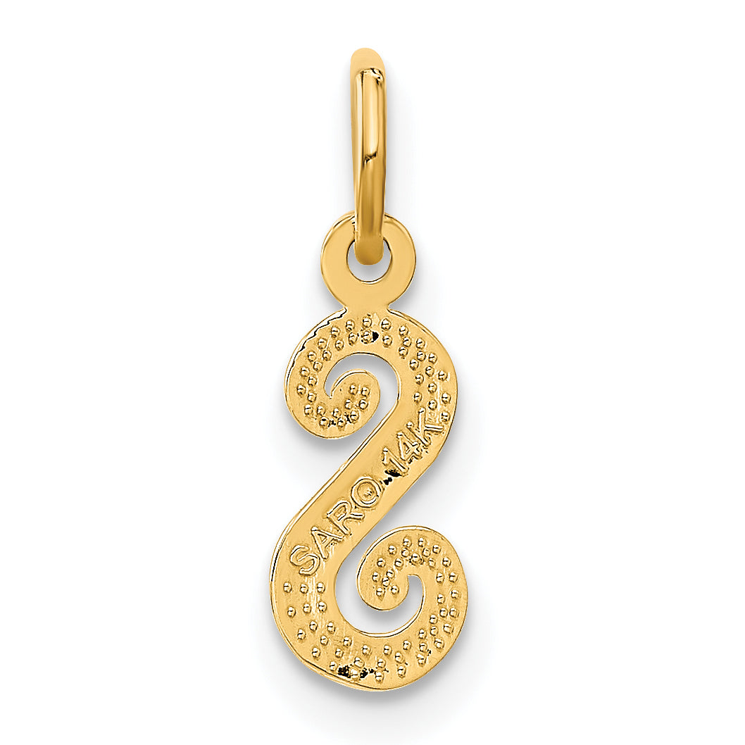 14K Yellow Gold Script Letter S Charm with Polished Textured Finish