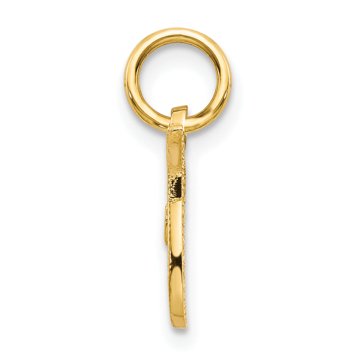14K Gold Script Letter T Charm with Polished Textured Finish