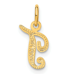 14K Gold Script Letter T Charm with Polished Textured Finish