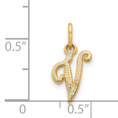 14K Gold Script Letter V Charm with Polished Textured Finish