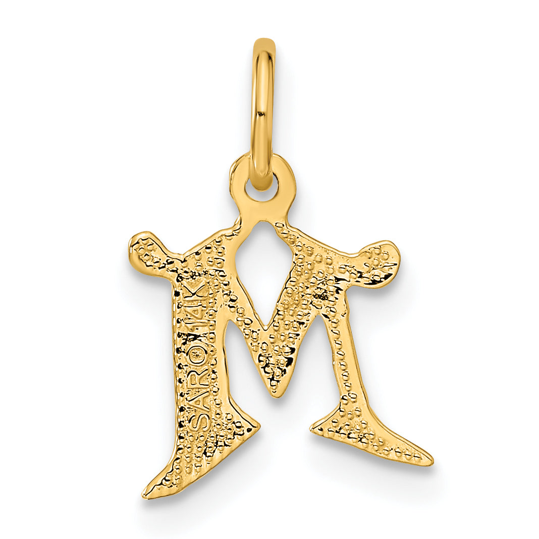14K Gold Letter M Diamond-Cut Charm with Sandblasted Finish Elegant Small Pendant