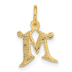 14K Gold Letter M Diamond-Cut Charm with Sandblasted Finish Elegant Small Pendant