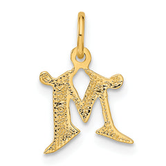 14K Gold Letter M Diamond-Cut Charm with Sandblasted Finish Elegant Small Pendant