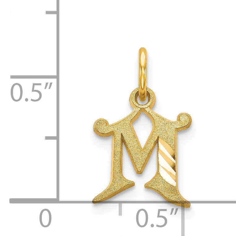 14K Gold Letter M Diamond-Cut Charm with Sandblasted Finish Elegant Small Pendant