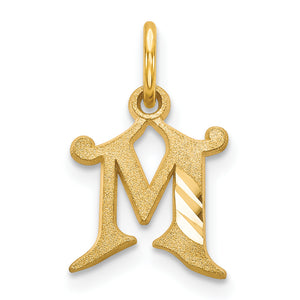 Letter M Initial Charm in 14K Yellow Gold, Brushed & Satin - Sophia Jewelers