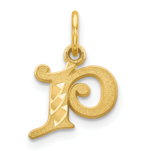 Letter P Initial Charm in 14K Yellow Gold, Sandblasted & Diamond-Cut - Sophia Jewelers