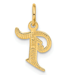 14K Gold Letter T Diamond-Cut Charm with Sandblasted Finish