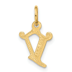 14K Gold V Initial Charm Diamond-Cut Sandblasted Elegant Pendant