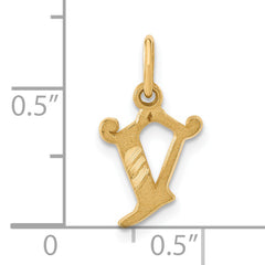 14K Gold V Initial Charm Diamond-Cut Sandblasted Elegant Pendant
