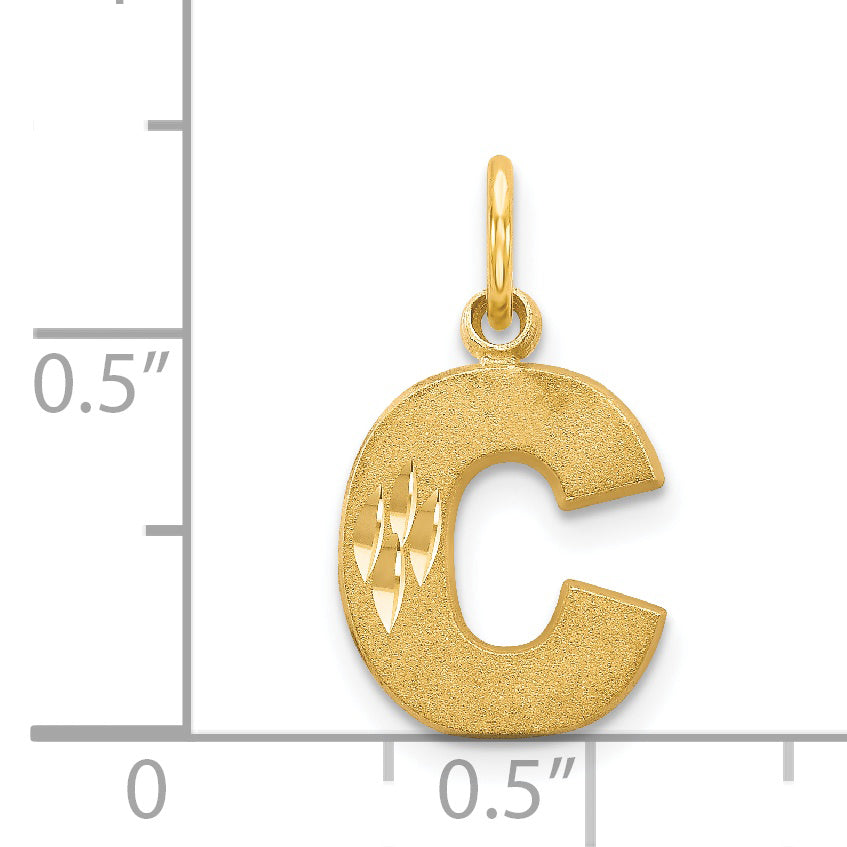 14K Gold Diamond-Cut Letter C Initial Charm  Elegant & Sandblasted Finish