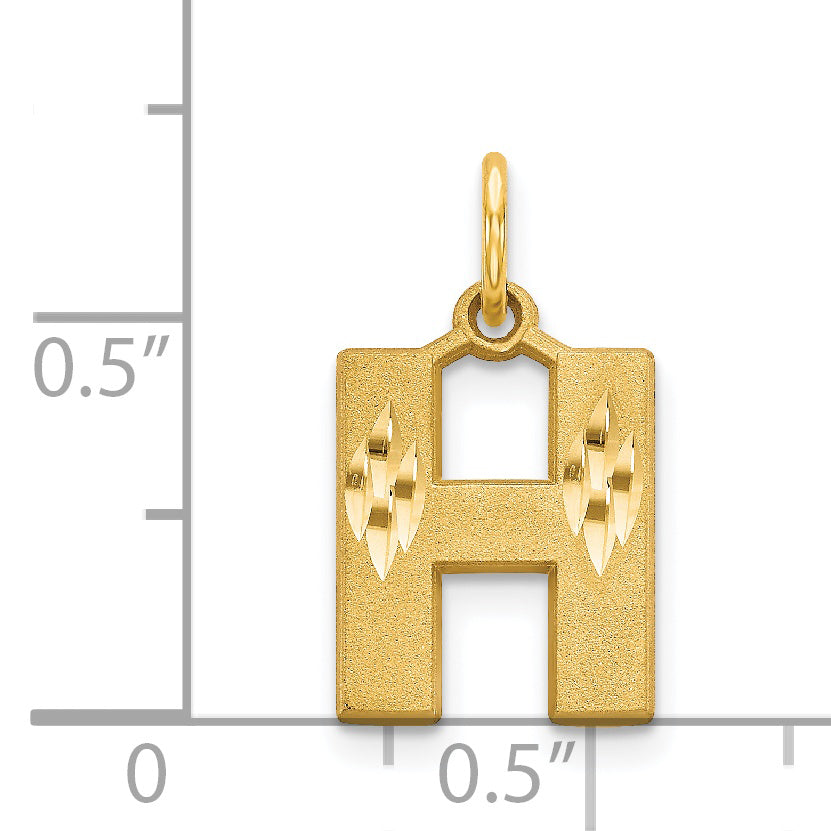 14K Yellow Gold Satin Diamond-Cut Letter H Charm Elegant & Personalized