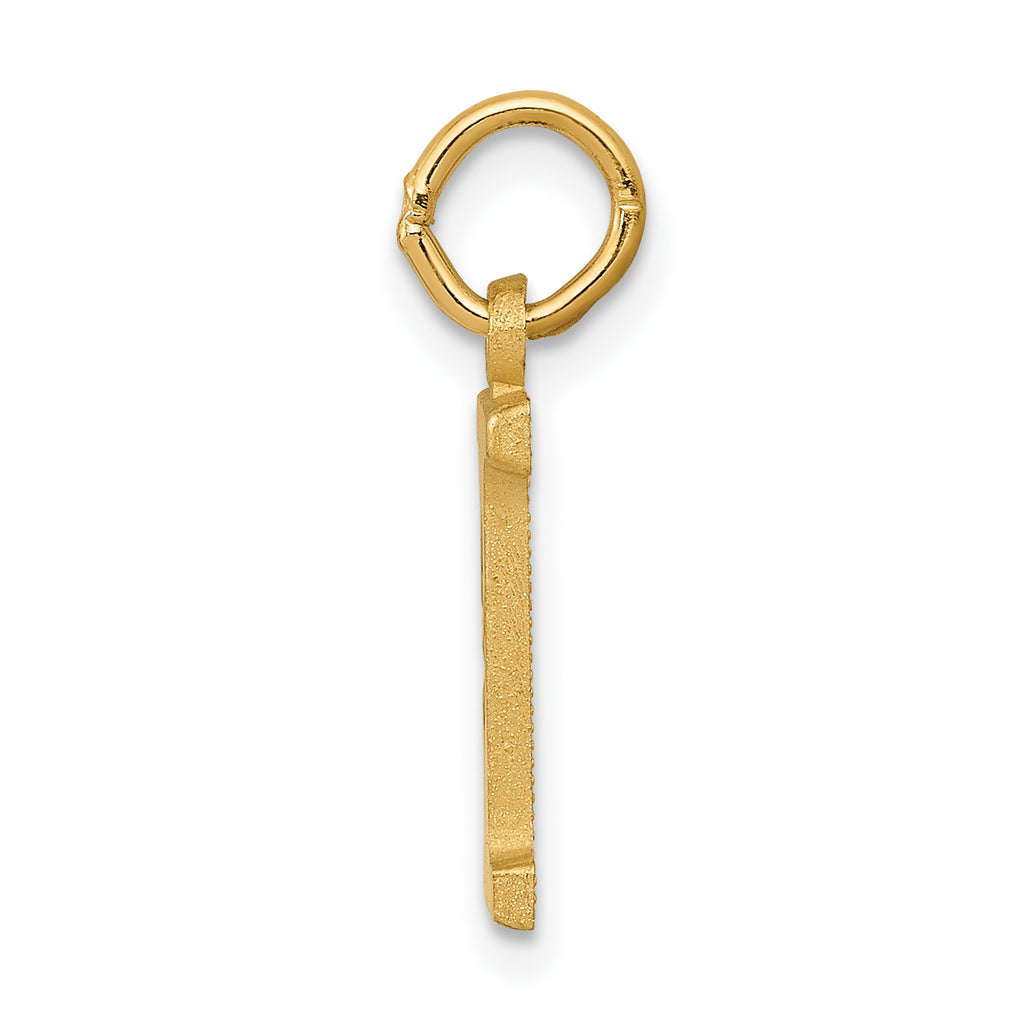 14K Yellow Gold Satin Diamond-Cut Letter I Initial Charm  Elegant Brushed Finish
