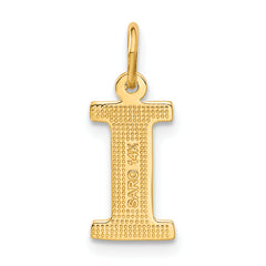 14K Yellow Gold Satin Diamond-Cut Letter I Initial Charm  Elegant Brushed Finish
