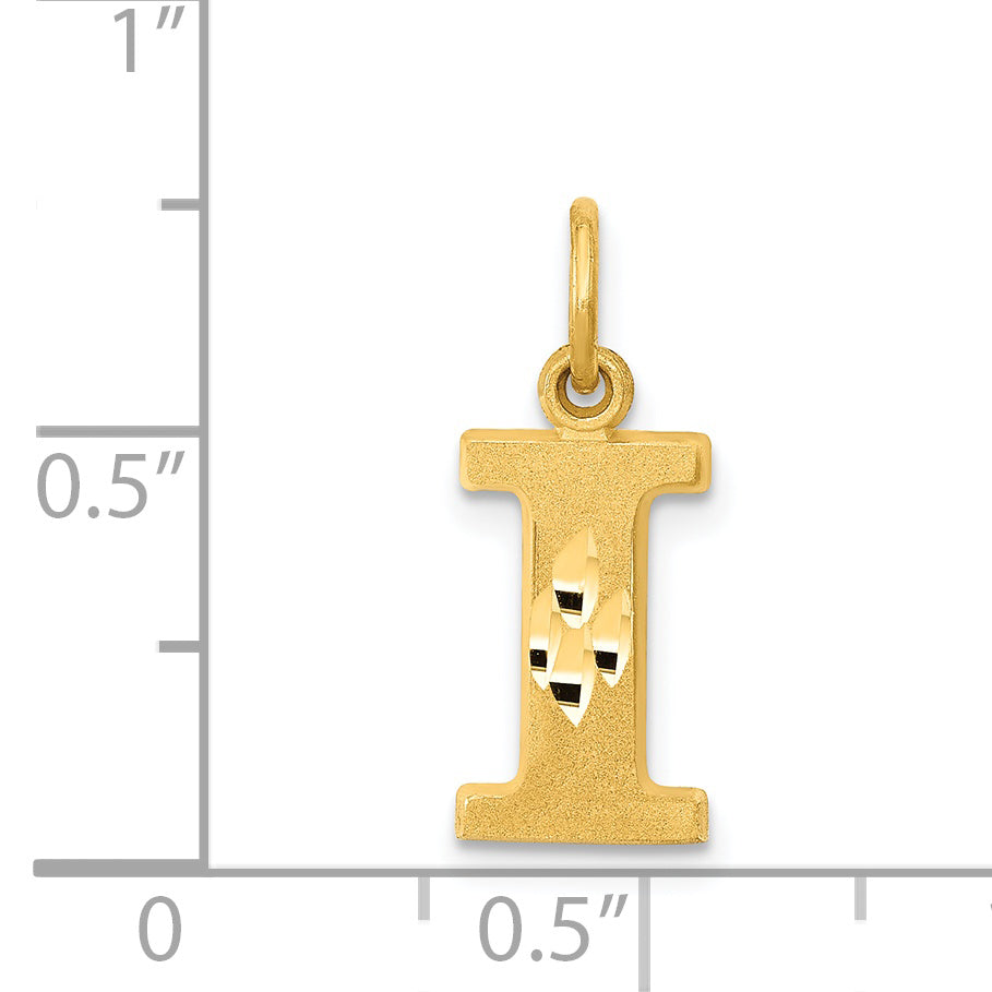 14K Yellow Gold Satin Diamond-Cut Letter I Initial Charm  Elegant Brushed Finish