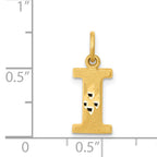 14K Yellow Gold Satin Diamond-Cut Letter I Initial Charm  Elegant Brushed Finish
