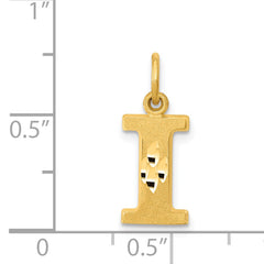 14K Yellow Gold Satin Diamond-Cut Letter I Initial Charm  Elegant Brushed Finish