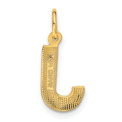 14K Yellow Gold Diamond-Cut Satin Letter J Charm  Elegant & Textured