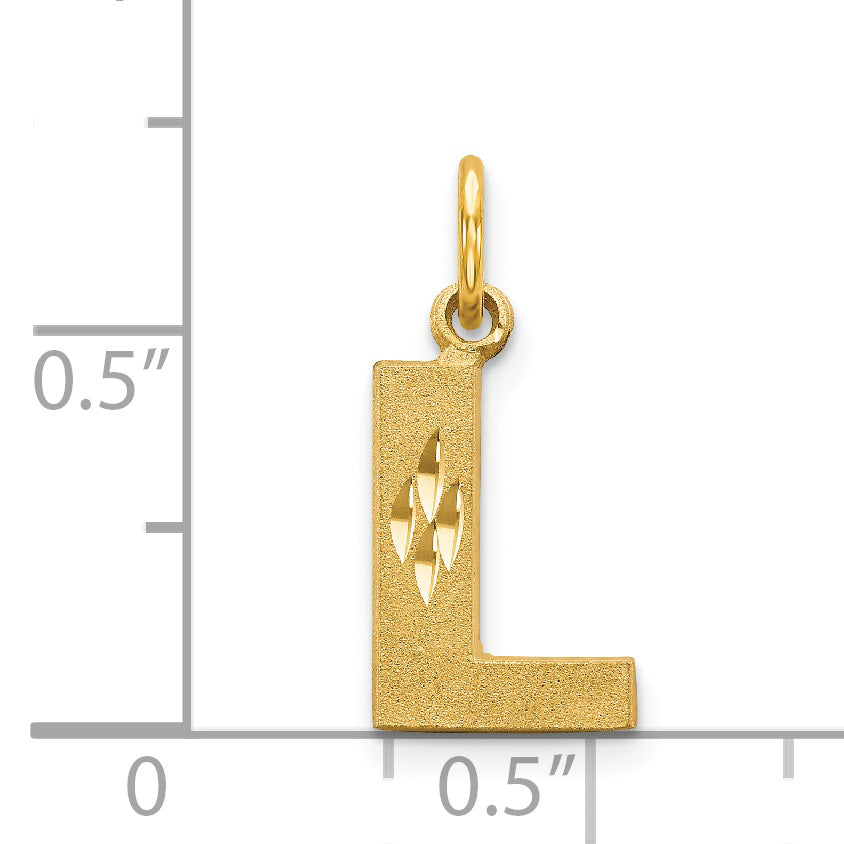 14K Gold Satin Diamond-Cut Letter L Charm  Elegant Sandblasted Finish