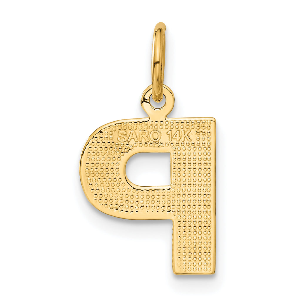 14K Yellow Gold Satin Diamond-Cut Letter P Charm Elegant Sandblasted Finish