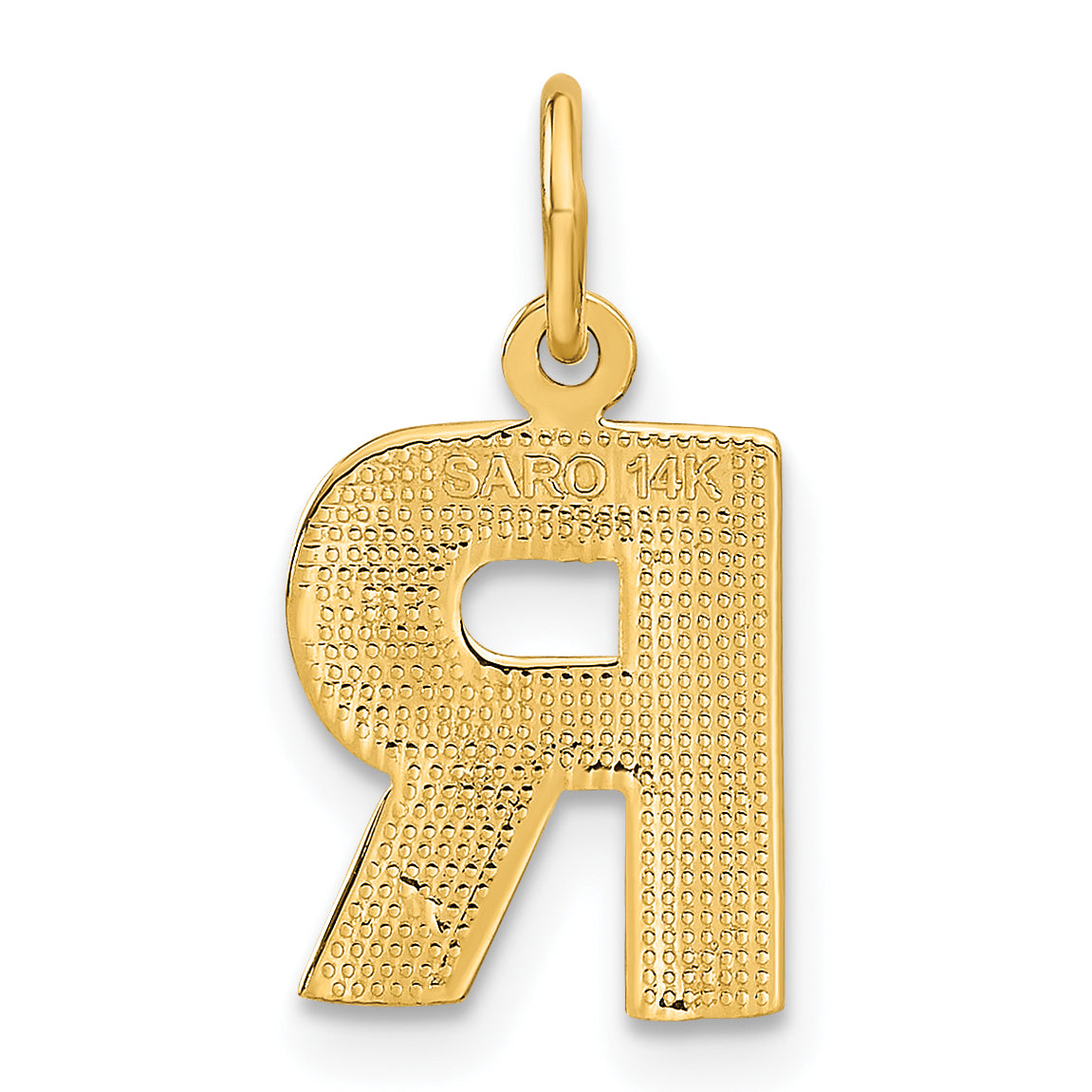 14K Yellow Gold Satin Diamond-Cut Letter R Charm with Sandblasted Finish