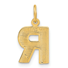 14K Yellow Gold Satin Diamond-Cut Letter R Charm with Sandblasted Finish