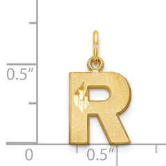 14K Yellow Gold Satin Diamond-Cut Letter R Charm with Sandblasted Finish