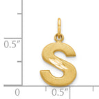14K Yellow Gold Satin Diamond-Cut Letter S Charm  Elegant Sandblasted Finish