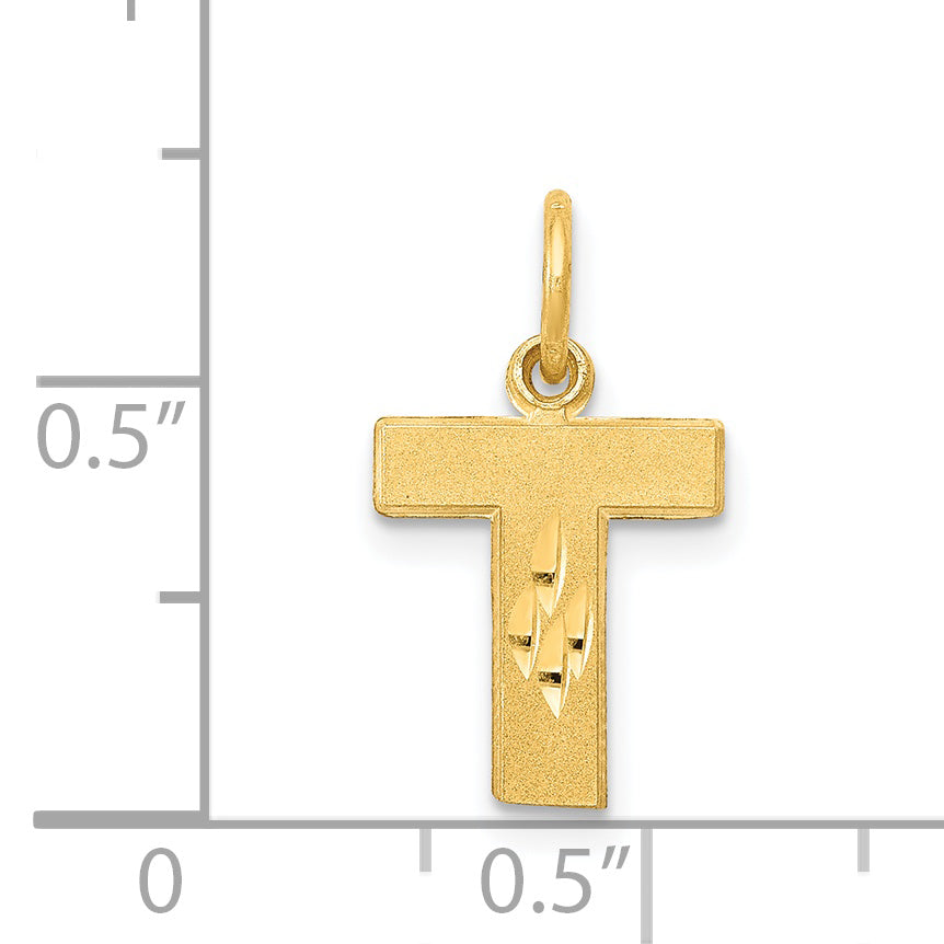 14K Yellow Gold Satin Diamond-Cut Letter T Charm
