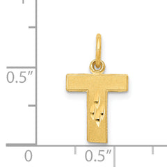 14K Yellow Gold Satin Diamond-Cut Letter T Charm