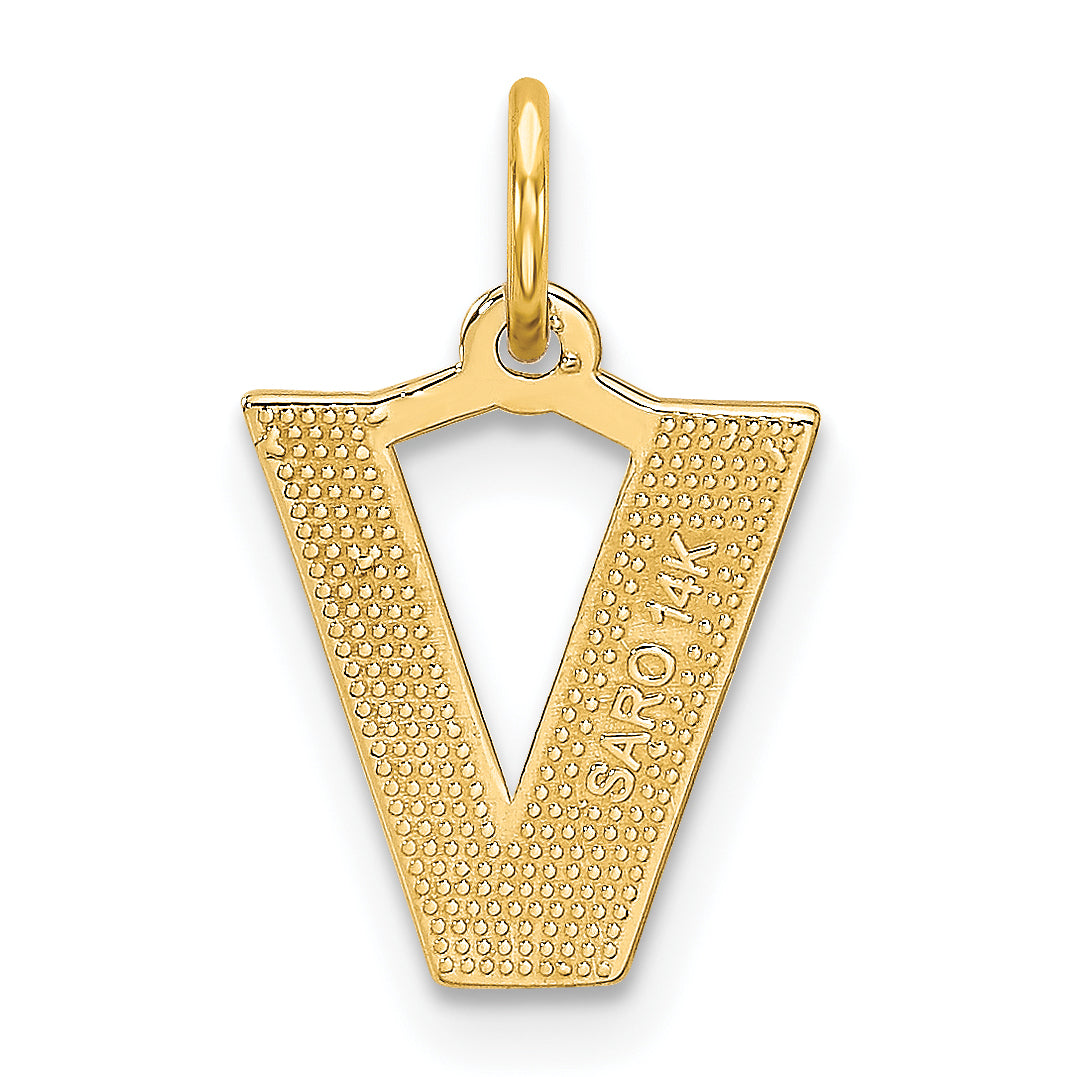 14K Yellow Gold Satin Diamond-Cut Letter V Charm Elegantly Themed