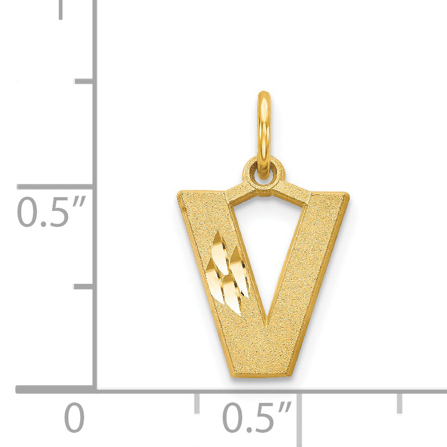 14K Yellow Gold Satin Diamond-Cut Letter V Charm Elegantly Themed