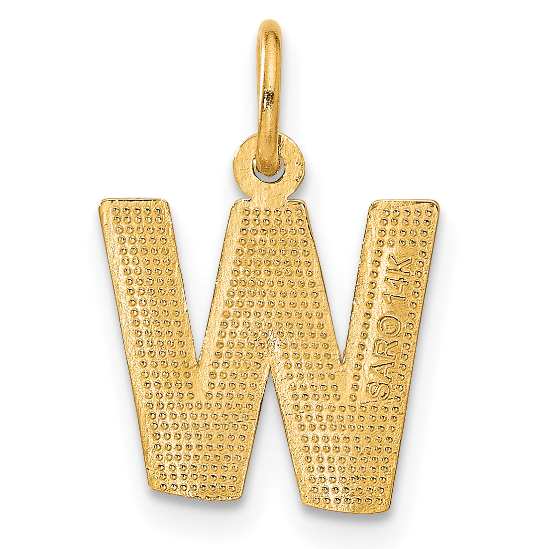14K Yellow Gold Satin Brushed W Initial Charm with Diamond-Cut Detailing