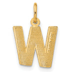 14K Yellow Gold Satin Brushed W Initial Charm with Diamond-Cut Detailing