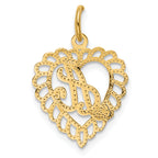 14K Yellow Gold Diamond-Cut Heart Letter A Charm  Elegant Casted Design