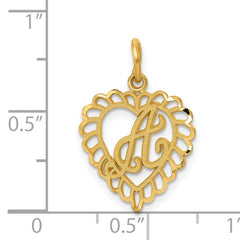 14K Yellow Gold Diamond-Cut Heart Letter A Charm  Elegant Casted Design