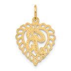 14K Gold Heart Letter B Charm with Diamond-Cut Sandblasted Finish Elegant and Timeless Design
