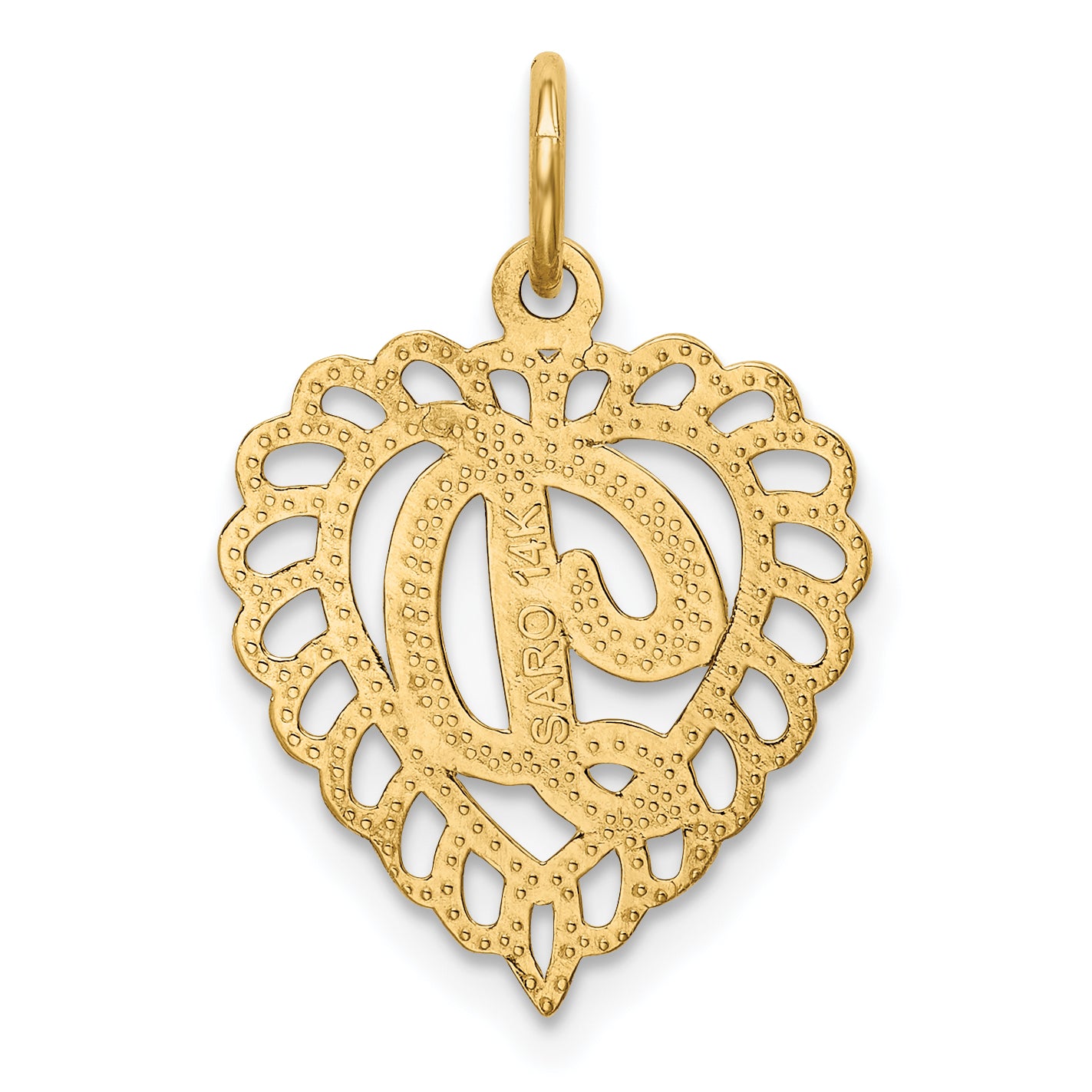 14K Gold Diamond-Cut Heart Letter D Charm in Yellow Gold