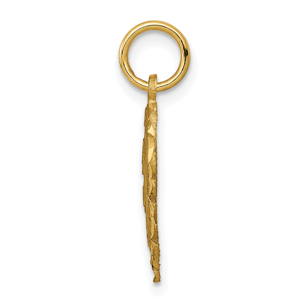 14K Gold Heart Letter E Charm with Diamond-Cut Sandblasted Finish