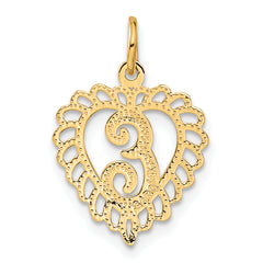 14K Gold Heart Letter E Charm with Diamond-Cut Sandblasted Finish