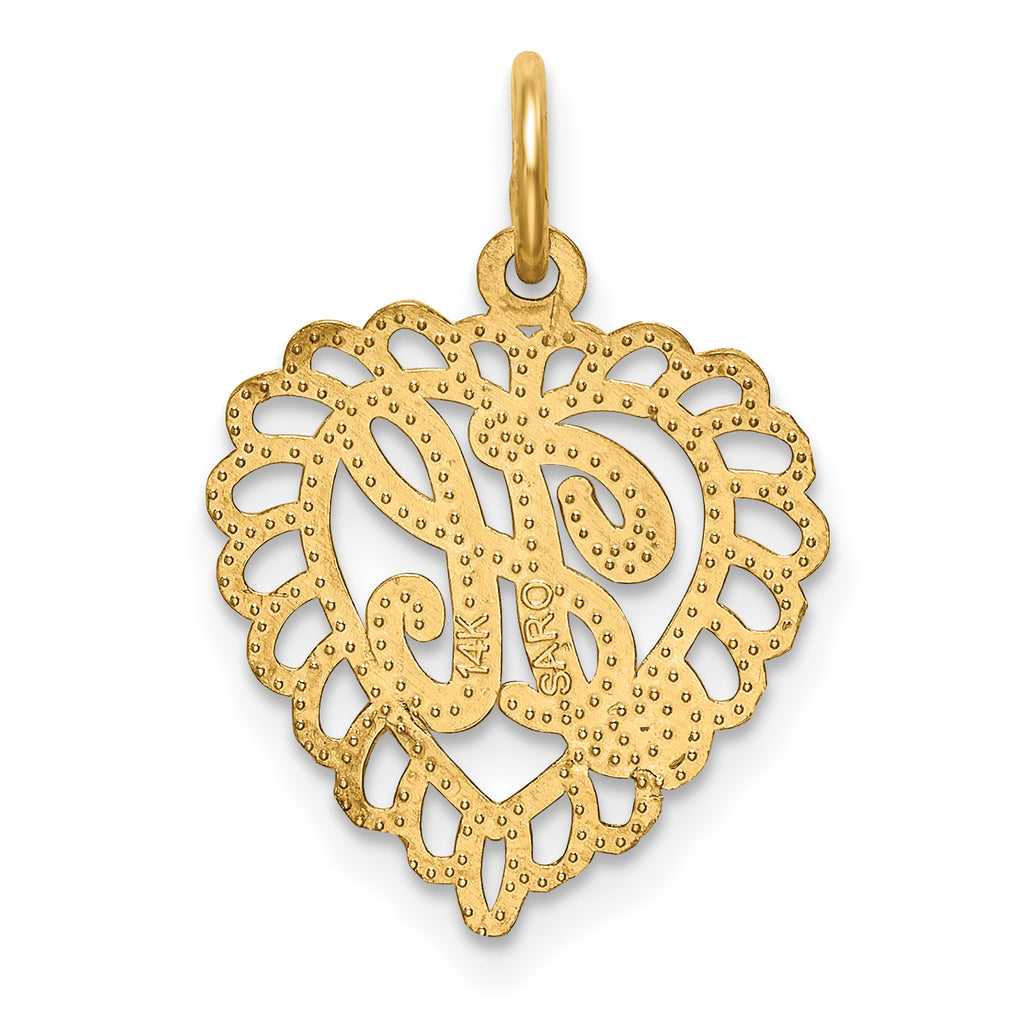 14K Gold Heart-Shaped Letter H Charm with Diamond-Cut Sandblasted Finish