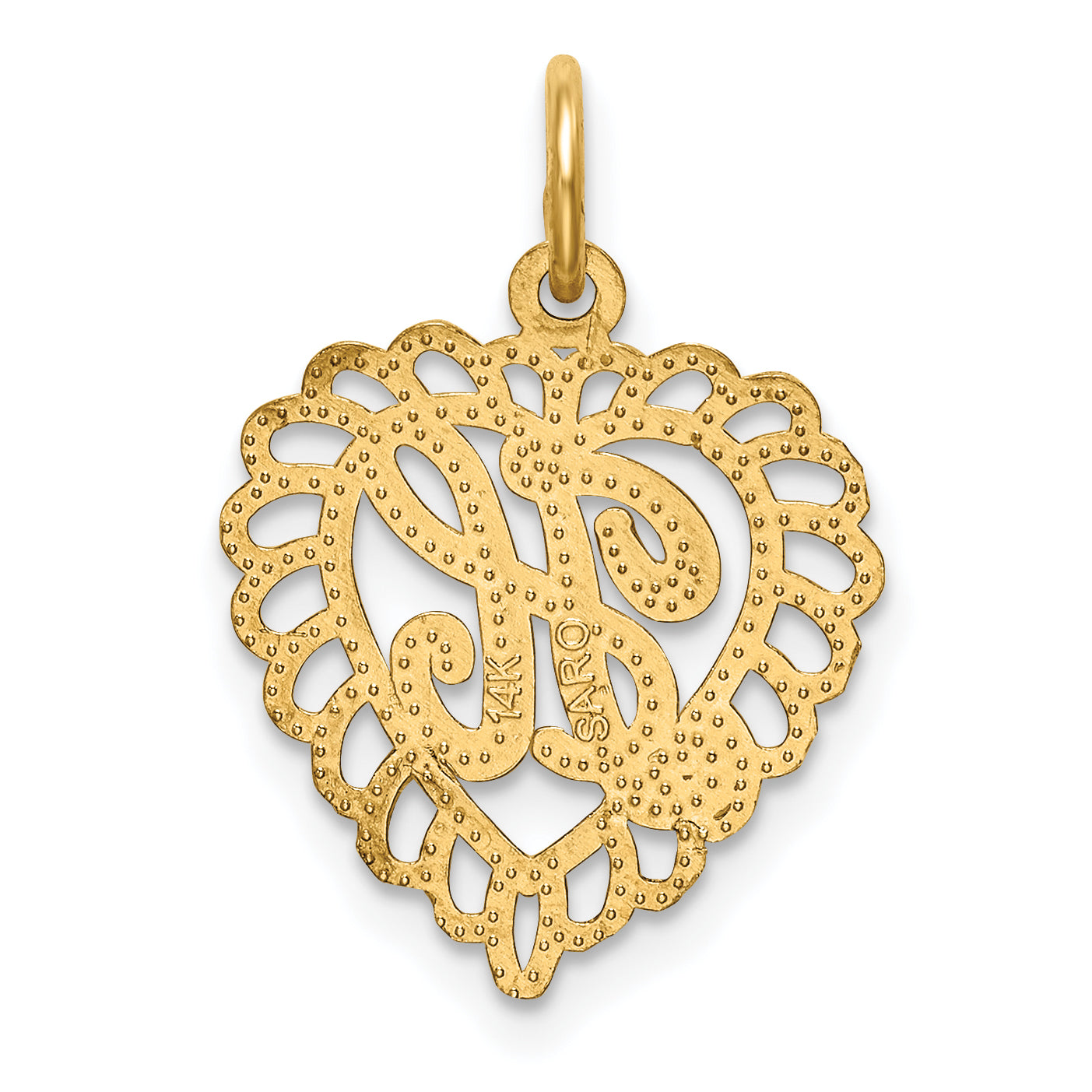 14K Gold Heart-Shaped Letter H Charm with Diamond-Cut Sandblasted Finish