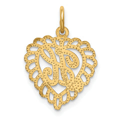 14K Gold Heart-Shaped Letter H Charm with Diamond-Cut Sandblasted Finish