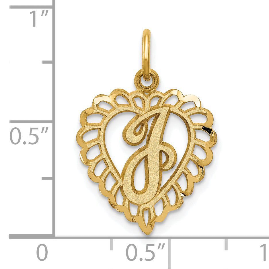 14K Gold Heart Letter J Charm with Diamond-Cut Sandblasted Finish