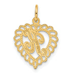 14K Yellow Gold Diamond-Cut Heart Letter K Charm Elegant Sandblasted Finish