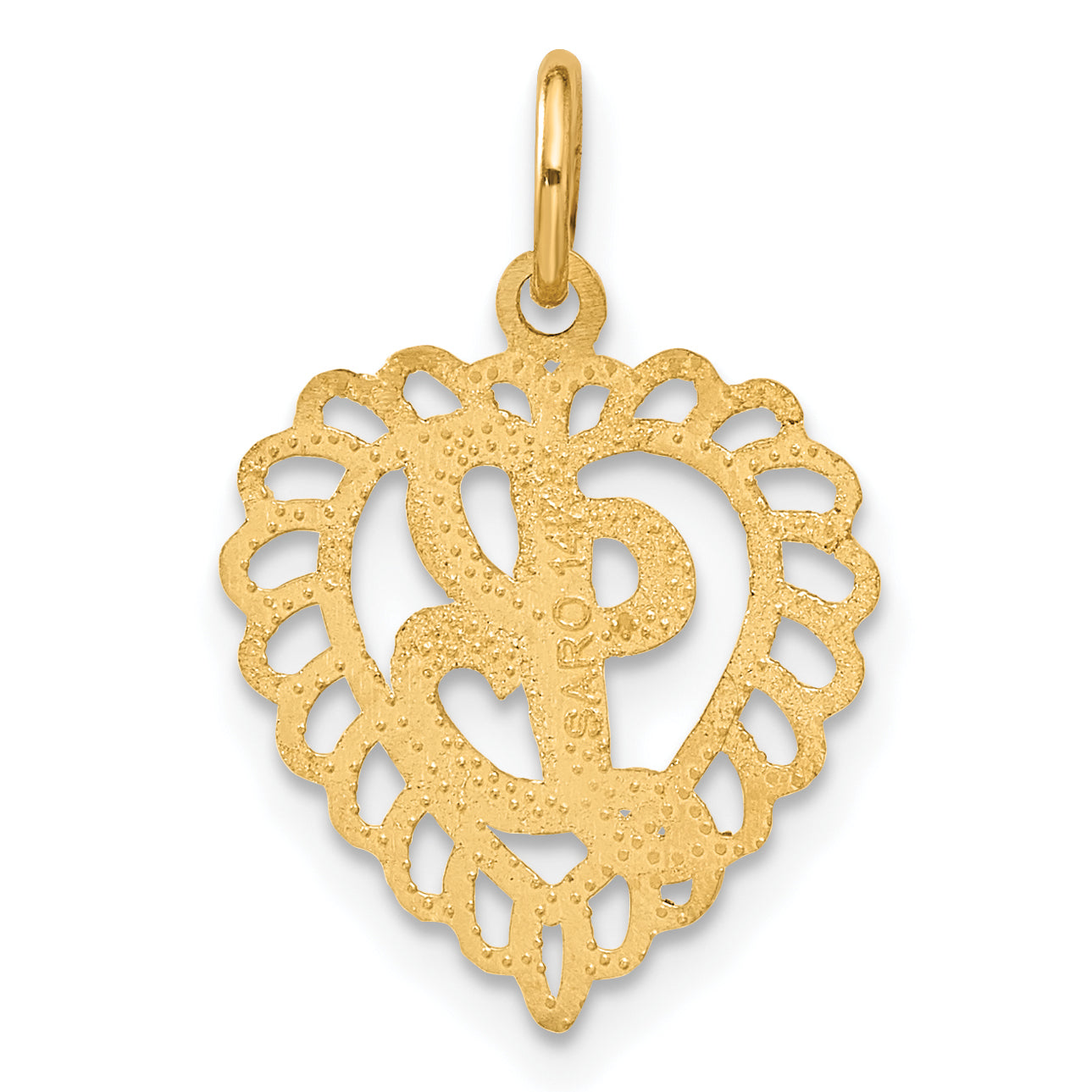 14K Gold Heart Letter L Charm with Diamond-Cut Sandblasted Finish