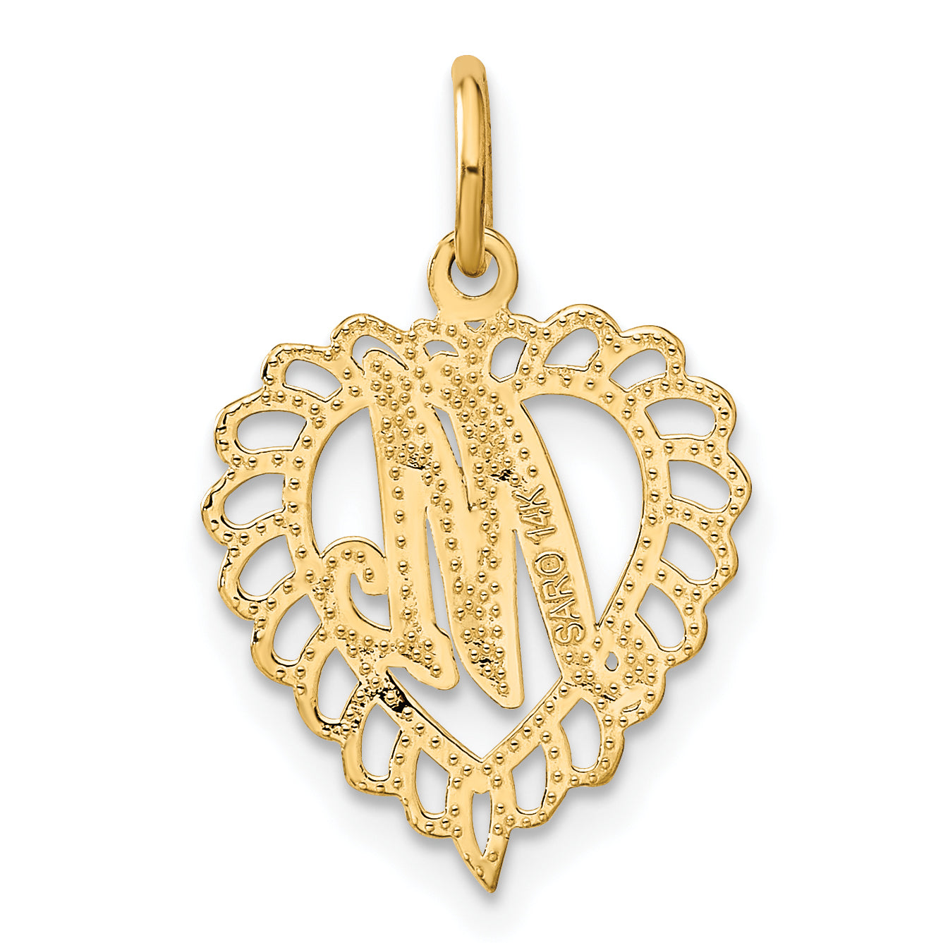 14K Gold Heart Letter M Charm with Diamond-Cut Sandblasted Finish  Elegant Gift