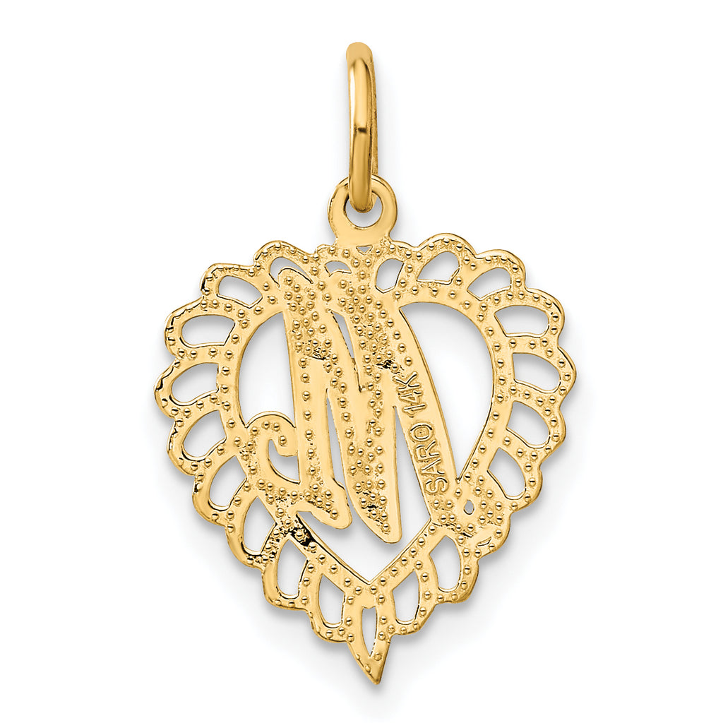 14K Gold Heart Letter M Charm with Diamond-Cut Sandblasted Finish  Elegant Gift