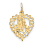 14K Gold Heart Letter M Charm with Diamond-Cut Sandblasted Finish  Elegant Gift
