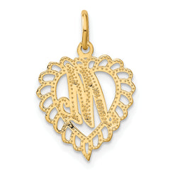 14K Gold Heart Letter M Charm with Diamond-Cut Sandblasted Finish  Elegant Gift
