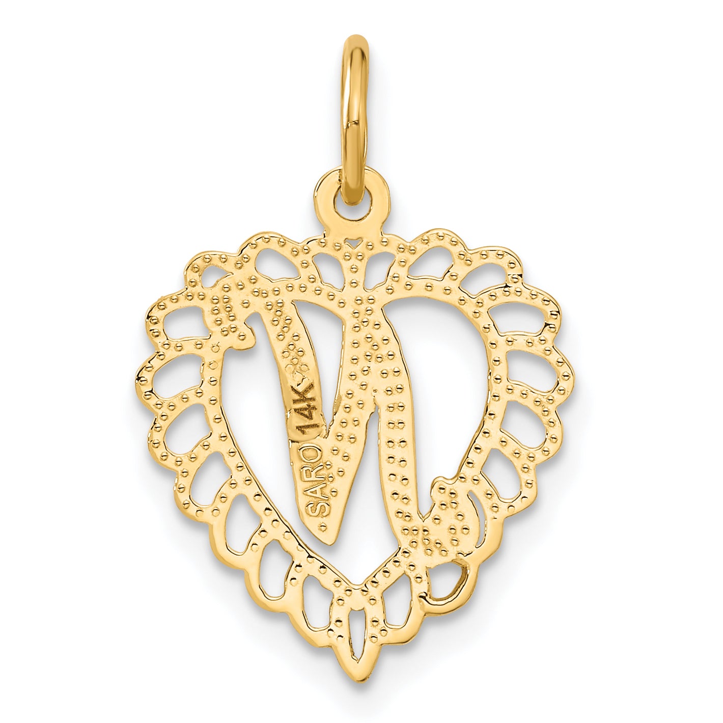 14K Gold Heart Letter N Charm with Diamond-Cut Sandblasted Finish Elegant and Unique